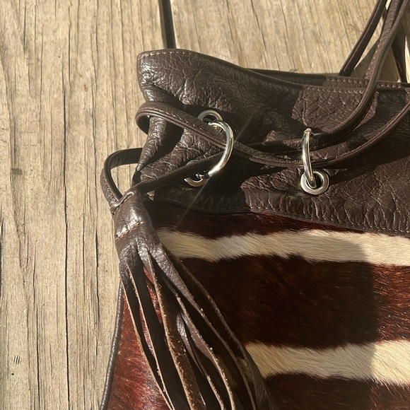 PlusBag Italy Zebra Haircalf Leather Western Tote shoulder bag Boho Cowgirl Chic - Picture 4 of 11